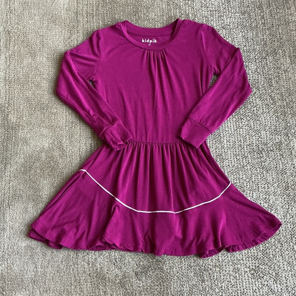 kidpik Girls' Sz 3T Long Sleeve Magenta Twirl Dress With Trunks